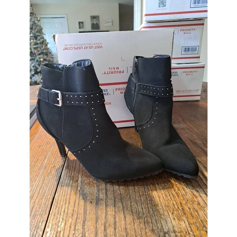 10M ...me too Black Buckle Embellished High Heel Pump Ankle Boots Booties Shoes